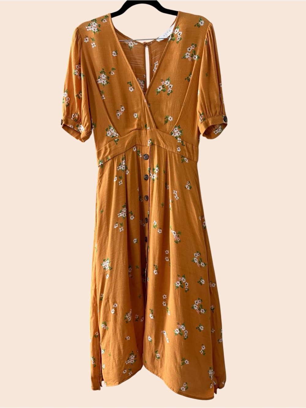 Floral Button-Front Midi Dress in Mustard